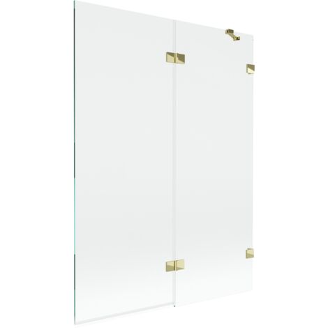 Mexen Lunar paroi de baignoire à 2 volets droite 130 x 150 cm, transparent, doré - 897-130-100-50-00-P (1/5)