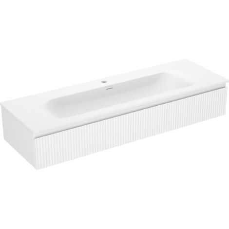 Mexen Rivel meuble de salle de bain 140 cm avec lavabo Vela, 1 tiroir, rainuré, blanc mat - 91A20-14023-1-BF01-W23M01 (1/5)