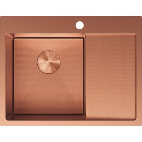 Mexen Exar évier en acier 1 bac avec égouttoir gauche 620 x 480 mm, cuivre HC - 6431621005L-65HC (1/5)