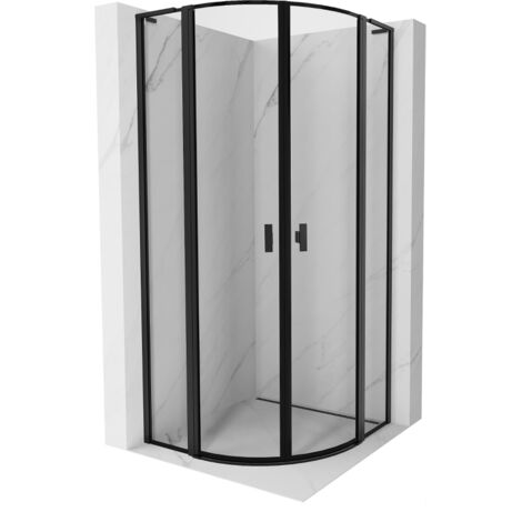 Mexen Mist L cabine de douche demi-circulaire pivotante 80 x 80 cm, cadre noir, noir - 8A32L-080-080-70-70 (1/5)