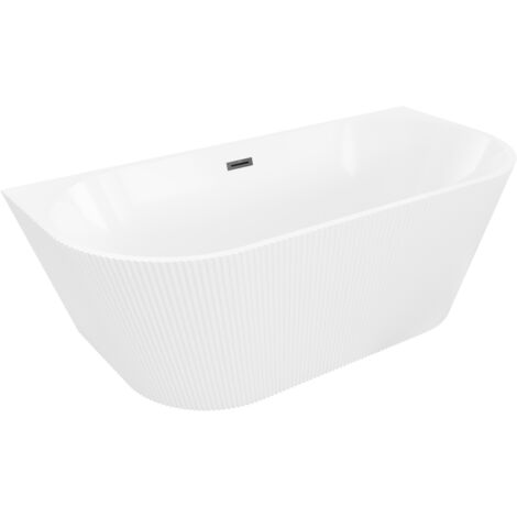 Mexen Oris baignoire autoportante contre le mur nervurée 170 x 80 cm, blanche, trop-plein noir - 52871708000-70 (1/5)