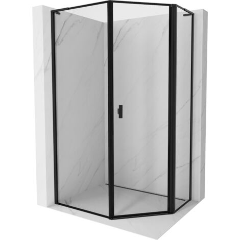 Mexen Mist L cabine de douche pentagonale asymétrique pivotante droite 80 x 90 cm, cadre noir, noir - 8A8L-080-090-70-70-P (1/5)