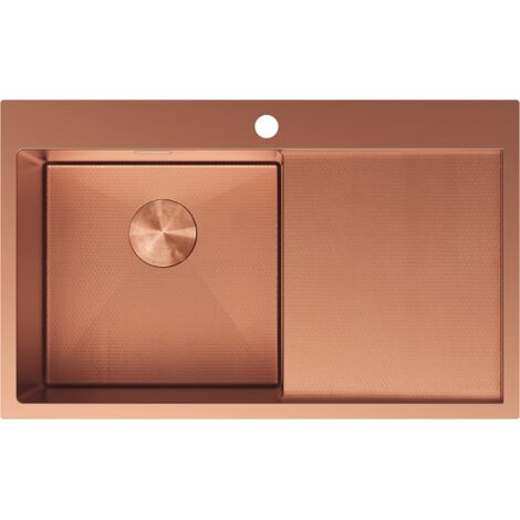 Mexen Exar évier en acier inoxydable 1 bac avec égouttoir gauche 780 x 480 mm, cuivre HC - 6433781010L-65HC (1/5)