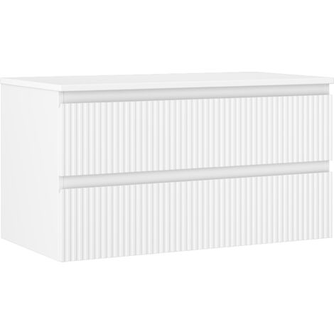 Mexen Rivel armoire de salle de bains sous-vasque 90 cm avec plateau, 2 tiroirs, rainurée, blanc mat - 91A20-09047-2-BFFC01 (1/5)