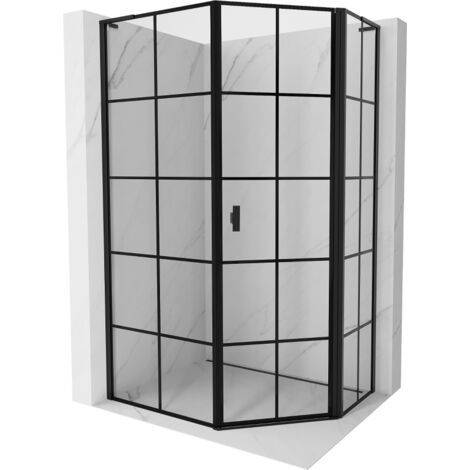 Mexen Mist L cabine de douche pentagonale asymétrique pivotante droite 80 x 100 cm, grille noire, noire - 8A8L-080-100-70-77-P (1/5)
