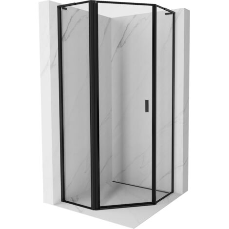 Mexen Mist L cabine de douche pentagonale pivotante gauche 90 x 90 cm, cadre noir, noir - 8A8L-090-090-70-70-L (1/5)