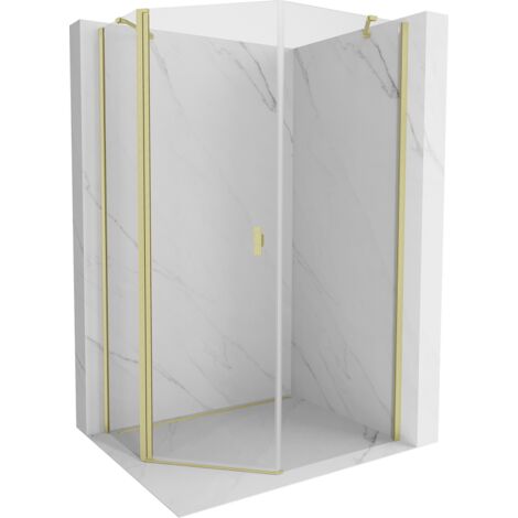 Mexen Mist cabine de douche pentagonale asymétrique pivotante 80 x 90 cm, transparent, or brossé - 8A8-080-090-55-00 (1/5)