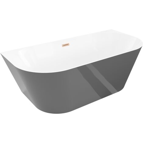 Mexen Oval Slim baignoire autoportante 170 x 80 cm, blanc/gris, trop-plein cuivre brossé - 52661708062-65 (1/5)