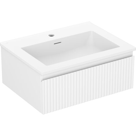Mexen Rivel meuble de salle de bain 60 cm avec lavabo Otis, 1 tiroir, rainuré, blanc mat - 91A20-06023-1-BF01-W18M01 (1/5)