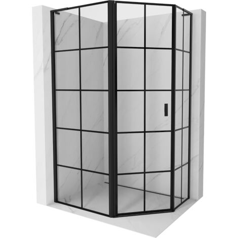 Mexen Mist L cabine de douche pentagonale asymétrique pivotante gauche 100 x 90 cm, grille noire, noir - 8A8L-100-090-70-77-L (1/5)