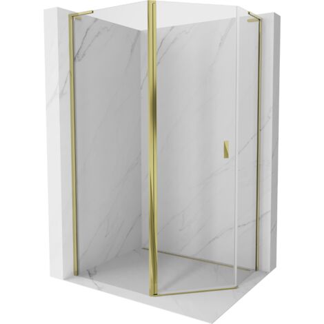 Mexen Mist L cabine de douche pentagonale asymétrique pivotante 100 x 90 cm, transparent, dorée - 8A8L-100-090-50-00 (1/5)