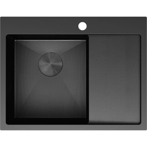 Mexen Exar évier en acier inoxydable 1 bac avec égouttoir gauche 620 x 480 mm, noir HC - 6431621005L-70HC (1/5)