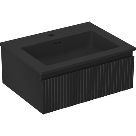 Mexen Rivel meuble de salle de bain 60 cm avec lavabo Otis, 1 tiroir, rainuré, noir mat - 91A20-06023-1-BF71-W18M71 (1/5)