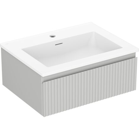 Mexen Rivel meuble de salle de bain 60 cm avec lavabo Otis, 1 tiroir, rainuré, gris mat/blanc mat - 91A20-06023-1-BF62-W18M01 (1/5)