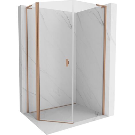 Cabine de douche asymétrique pentagonale Mexen Mist L porte battante 80x90 cm, transparent, cuivre brossé - 8A8L-080-090-65-00 (1/5)