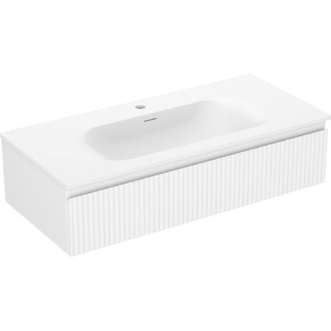 Mexen Rivel meuble de salle de bain 100 cm avec lavabo Vela, 1 tiroir, rainuré, blanc mat - 91A20-10023-1-BF01-W23M01 (1/5)