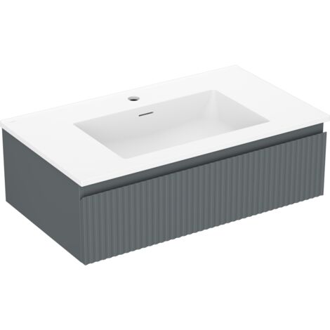 Mexen Rivel armoire de salle de bains 80 cm avec lavabo Otis, 1 tiroir, rainuré, graphite mat/blanc mat - 91A20-08023-1-BF66-W1 (1/5)