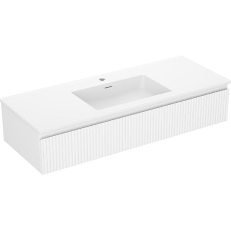 Mexen Rivel meuble de salle de bains 120 cm avec lavabo Otis, 1 tiroir, rainuré, blanc mat - 91A20-12023-1-BF01-W18M01 (1/5)