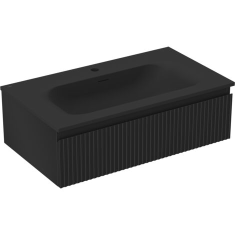 Mexen Rivel meuble de salle de bain 80 cm avec lavabo Vela, 1 tiroir, rainuré, noir mat - 91A20-08023-1-BF71-W23M71 (1/5)