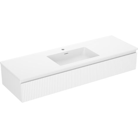 Mexen Rivel meuble de salle de bain 140 cm avec lavabo Otis, 1 tiroir, rainuré, blanc mat - 91A20-14023-1-BF01-W18M01 (1/5)