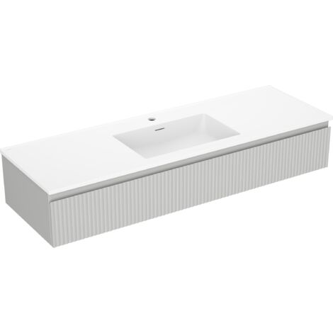 Mexen Rivel meuble de salle de bain 140 cm avec lavabo Otis, 1 tiroir, rainuré, gris mat/blanc mat - 91A20-14023-1-BF62-W18M01 (1/5)