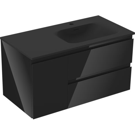Mexen Orio meuble de salle de bain 90 cm avec lavabo Vela à droite, 2S, 1D, noir brillant/noir mat - 91A13-09047-3-BBFFF70-W23P (1/5)