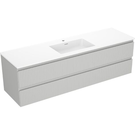 Mexen Rivel meuble de salle de bains 160 cm avec lavabo Otis, 2 tiroirs, rainuré, gris mat/blanc mat - 91A20-16047-2-BFF62-W18M (1/5)