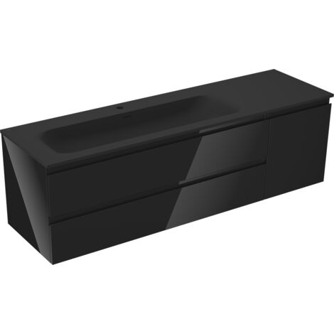 Mexen Orio meuble de salle de bains 160 cm avec lavabo Vela gauche, 2S, 1D, noir brillant/noir mat - 91A13-16047-3-BBFFF70-W23L (1/5)