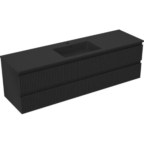 Mexen Rivel meuble de salle de bain 160 cm avec lavabo Otis, 2 tiroirs, rainuré, noir mat - 91A20-16047-2-BFF71-W18M71 (1/5)