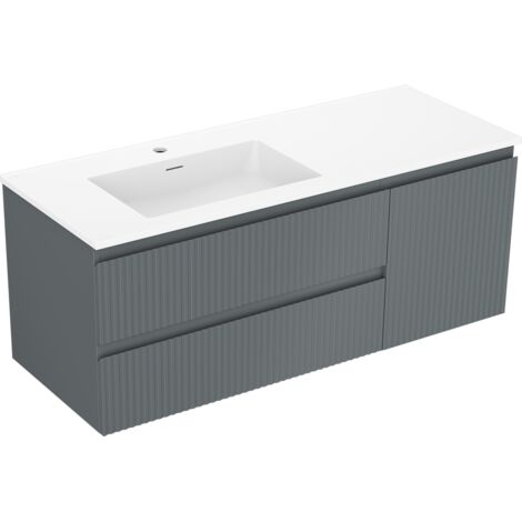 Mexen Rivel meuble de salle de bain 120 cm avec lavabo Otis gauche, 2S, 1D, rainuré, graphite/blanc mat - 91A23-12047-3-BBFFF66 (1/5)