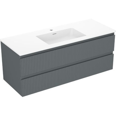 Mexen Rivel meuble de salle de bain 120 cm avec lavabo Otis, 2 tiroirs, rainuré, graphite mat/blanc mat - 91A20-12047-2-BFF66-W (1/5)