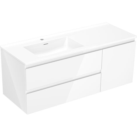 Mexen Orio armoire de salle de bain 120 cm avec lavabo Otis gauche, 2S, 1D, blanc brillant - 91A13-12047-3-BBFFF00-W18L00 (1/5)