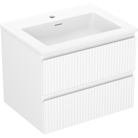 Mexen Rivel armoire de salle de bain 60 cm avec lavabo Otis, 2 tiroirs, rainuré, blanc mat - 91A20-06047-2-BFF01-W18M01 (1/5)