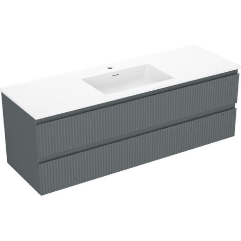 Mexen Rivel meuble de salle de bain 140 cm avec lavabo Otis, 2 tiroirs, rainuré, graphite mat/blanc mat - 91A20-14047-2-BFF66-W (1/5)