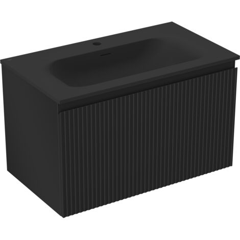 Mexen Rivel meuble de salle de bain 80 cm avec lavabo Vela, 1 tiroir, rainuré, noir mat - 91A20-08047-1-BF71-W23M71 (1/5)