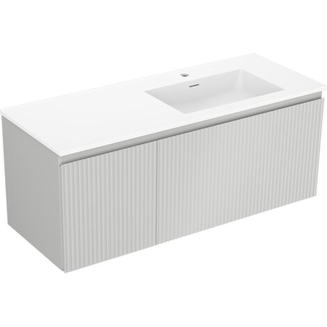 Mexen Rivel meuble de salle de bains 120 cm avec lavabo Otis à droite, 1S, 1D, cannelé, gris mat/blanc mat - 91A23-12047-3-BBFF (1/5)