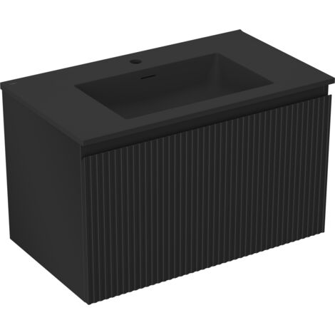Mexen Rivel meuble de salle de bain 80 cm avec lavabo Otis, 1 tiroir, rainuré, noir mat - 91A20-08047-1-BF71-W18M71 (1/5)