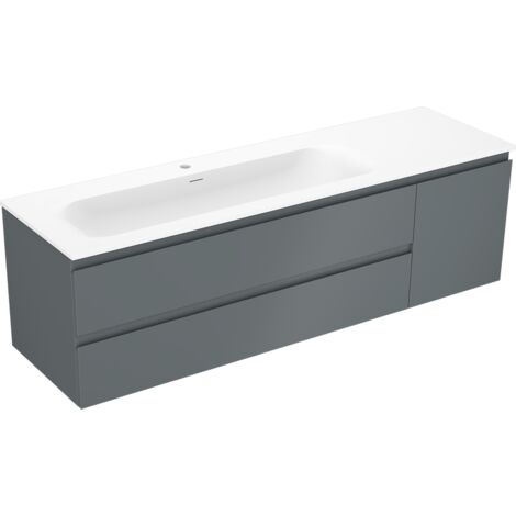 Mexen Orio meuble de salle de bains 160 cm avec lavabo Vela gauche, 2 tiroirs, 1 porte, graphite mat/blanc mat - 91A13-16047-3- (1/5)