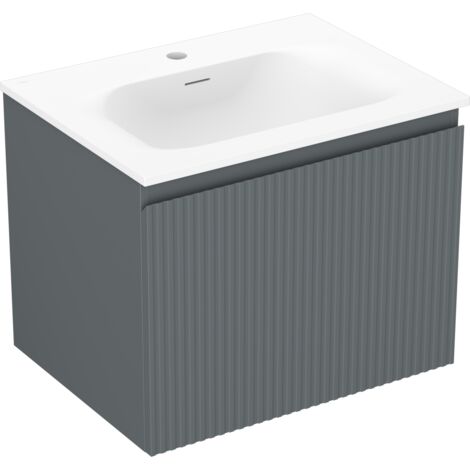 Mexen Rivel armoire de salle de bain 60 cm avec lavabo Vela, 1 tiroir, rainuré, graphite mat/blanc mat - 91A20-06047-1-BF66-W23 (1/5)