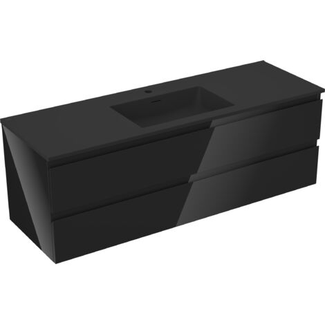 Mexen Orio meuble de salle de bain 140 cm avec lavabo Otis, 2 tiroirs, noir brillant/noir mat - 91A10-14047-2-BFF70-W18M71 (1/5)