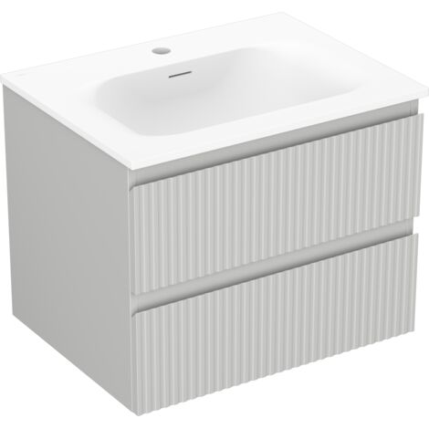 Mexen Rivel armoire de salle de bains 60 cm avec lavabo Vela, 2 tiroirs, rainurée, gris mat/blanc mat - 91A20-06047-2-BFF62-W23 (1/5)