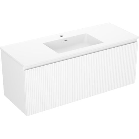 Mexen Rivel meuble de salle de bain 120 cm avec lavabo Otis, 1 tiroir, rainuré, blanc mat - 91A20-12047-1-BF01-W18M01 (1/5)