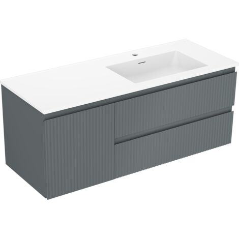Mexen Rivel meuble de salle de bain 120 cm avec lavabo Otis à droite, 2S, 1D, rainuré, graphite/blanc mat - 91A23-12047-3-BBFFF (1/5)