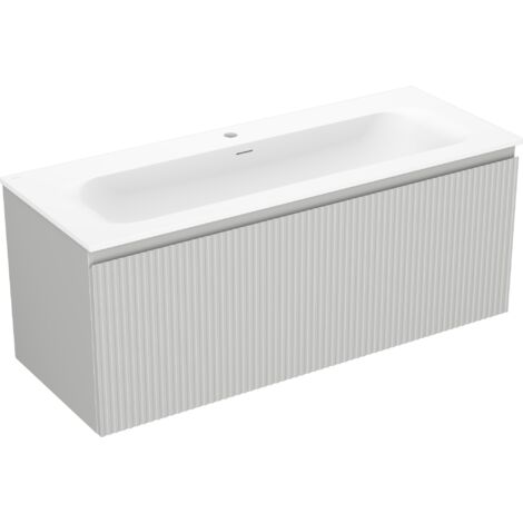 Mexen Rivel meuble de salle de bain 120 cm avec lavabo Vela, 1 tiroir, rainuré, gris mat/blanc mat - 91A20-12047-1-BF62-W23M01 (1/5)