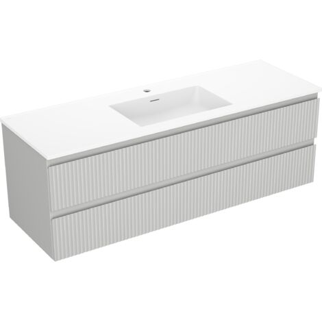 Mexen Rivel meuble de salle de bain 140 cm avec lavabo Otis, 2 tiroirs, rainuré, gris mat/blanc mat - 91A20-14047-2-BFF62-W18M0 (1/5)