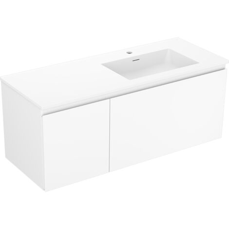 Meuble de salle de bain suspendu strié avec vasque à encastrer, blanc