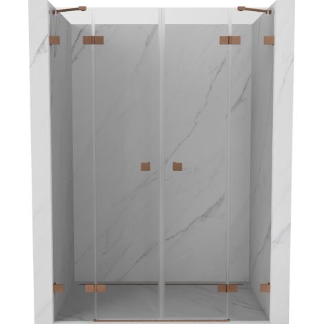 Mexen Lunar Duo portes de douche pivotantes 150 cm, transparent, cuivre brossé - 834D-150-000-65-00 (1/3)