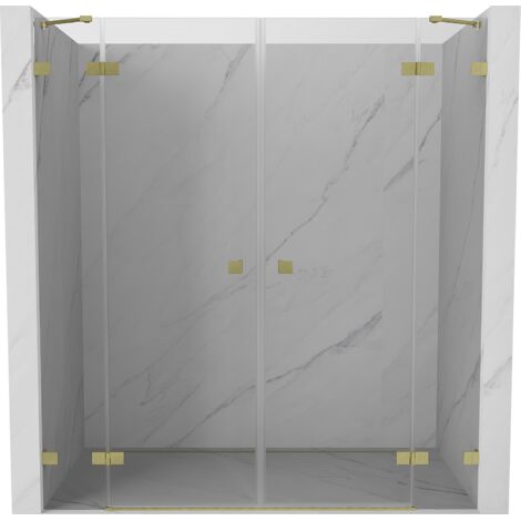 Mexen Lunar Duo portes de douche pivotantes 200 cm, transparentes, dorées brossées - 834D-200-000-55-00 (1/3)