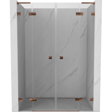 Mexen Lunar L Duo porte de douche pivotante 140 cm, transparent, or rose - 834DL-140-000-60-00 (1/3)