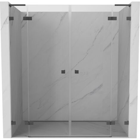 Mexen Lunar L Double porte de douche battante 180 cm, transparent, gris acier brossé - 834DL-180-000-66-00 (1/3)